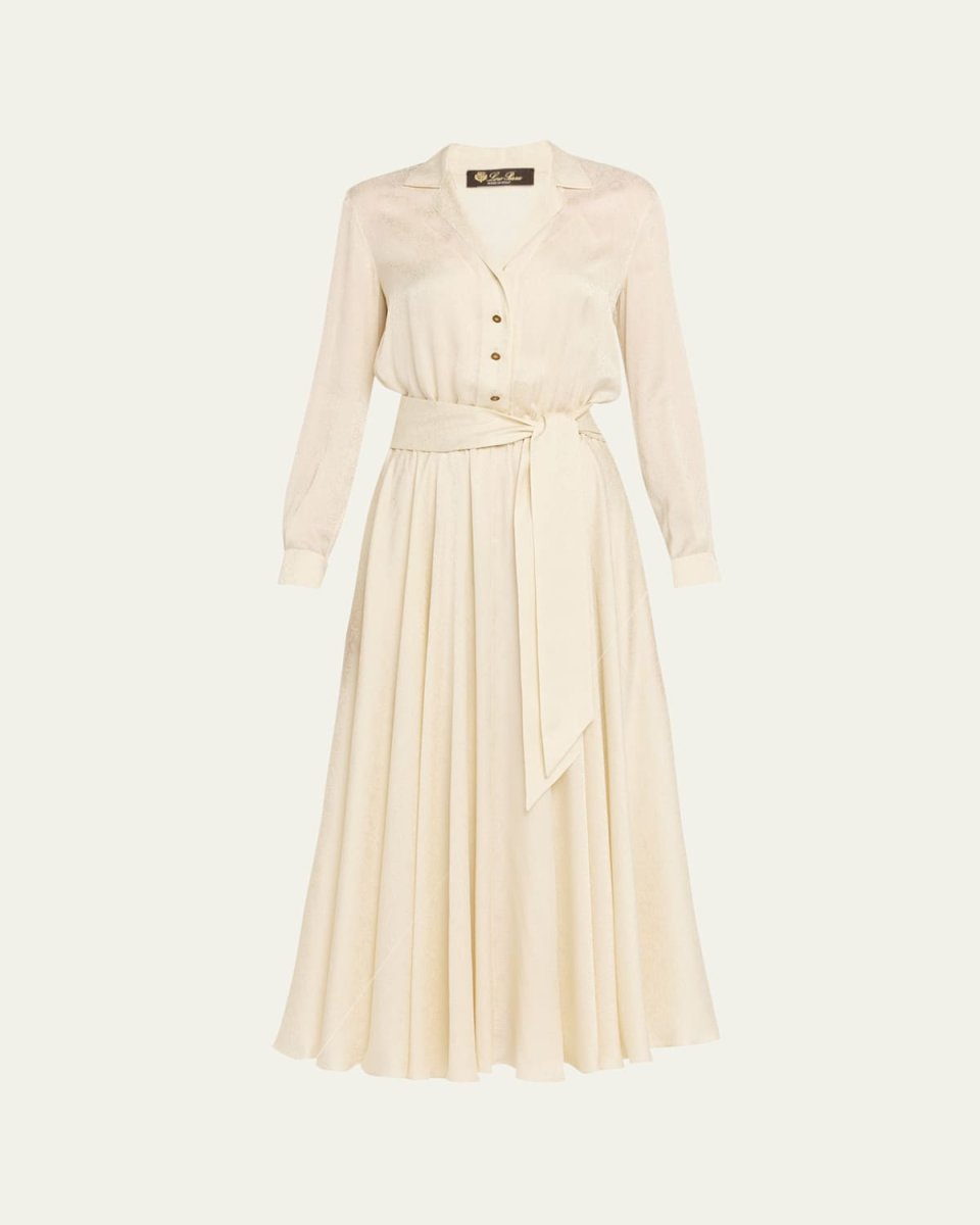 Nevis Belted Silk Jacquard Midi Shirtdress